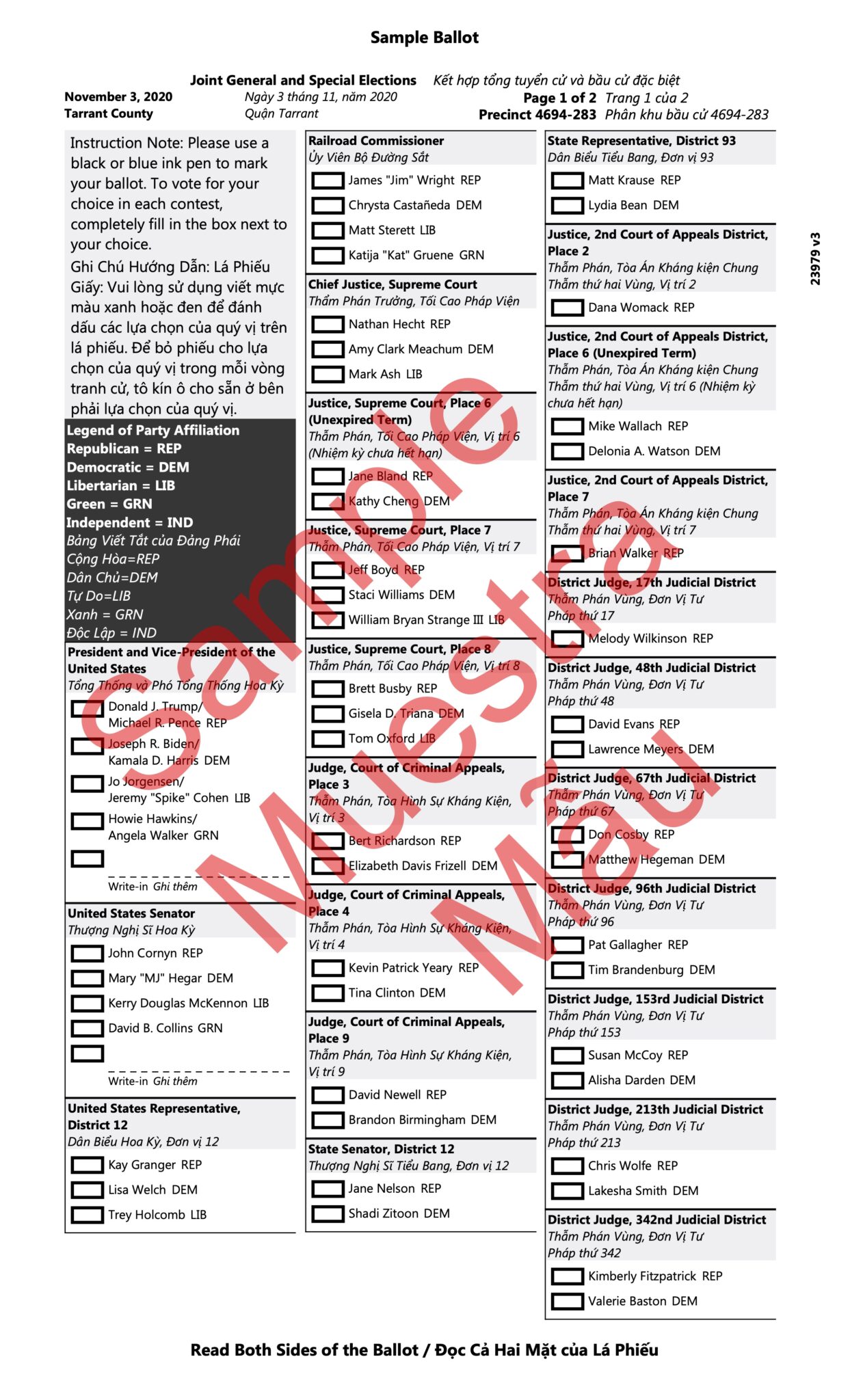 Sample Ballot Tarrant County Democratic Party