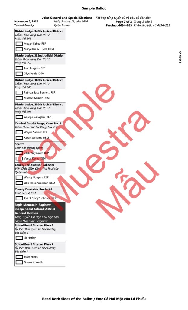 Sample Ballot Tarrant County Democratic Party