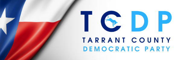 A portion of the Texas State Flag adjactent to a Two-tone blue logo featuring the letters TCDP in linear form, and the full organization name below it. PNG format